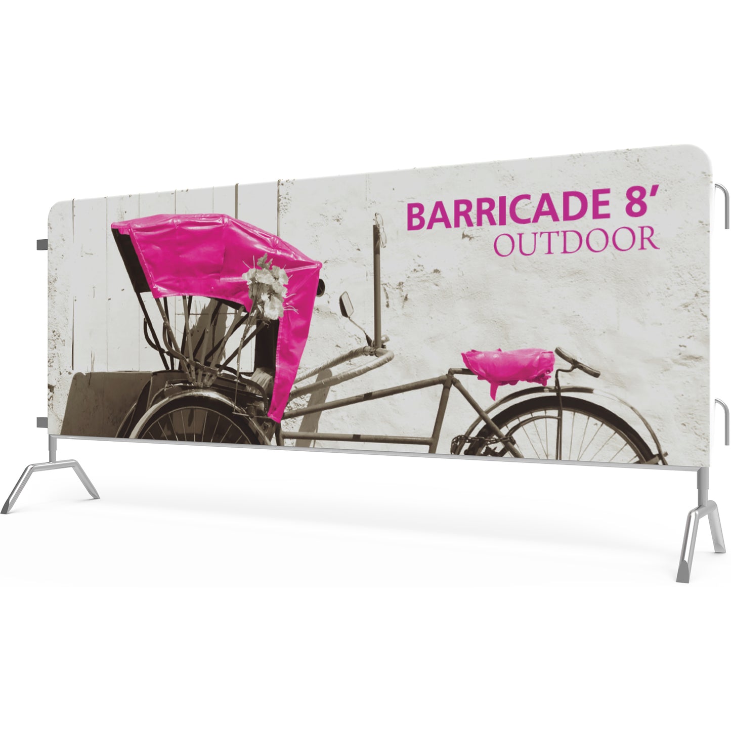 Right Angle View of 8'-wide Barricade Cover; Dye-sublimation-printed on Power Stretch polyester.