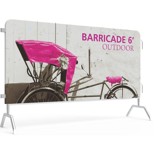 Left Angle View of 6'-wide Barricade Cover; Dye-sublimation-printed on Power Stretch polyester.