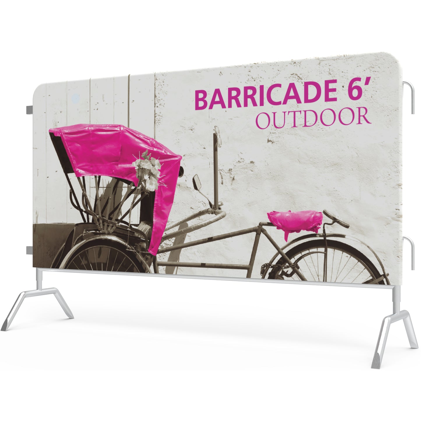 Right Angle View of 6'-wide Barricade Cover; Dye-sublimation-printed on Power Stretch polyester.