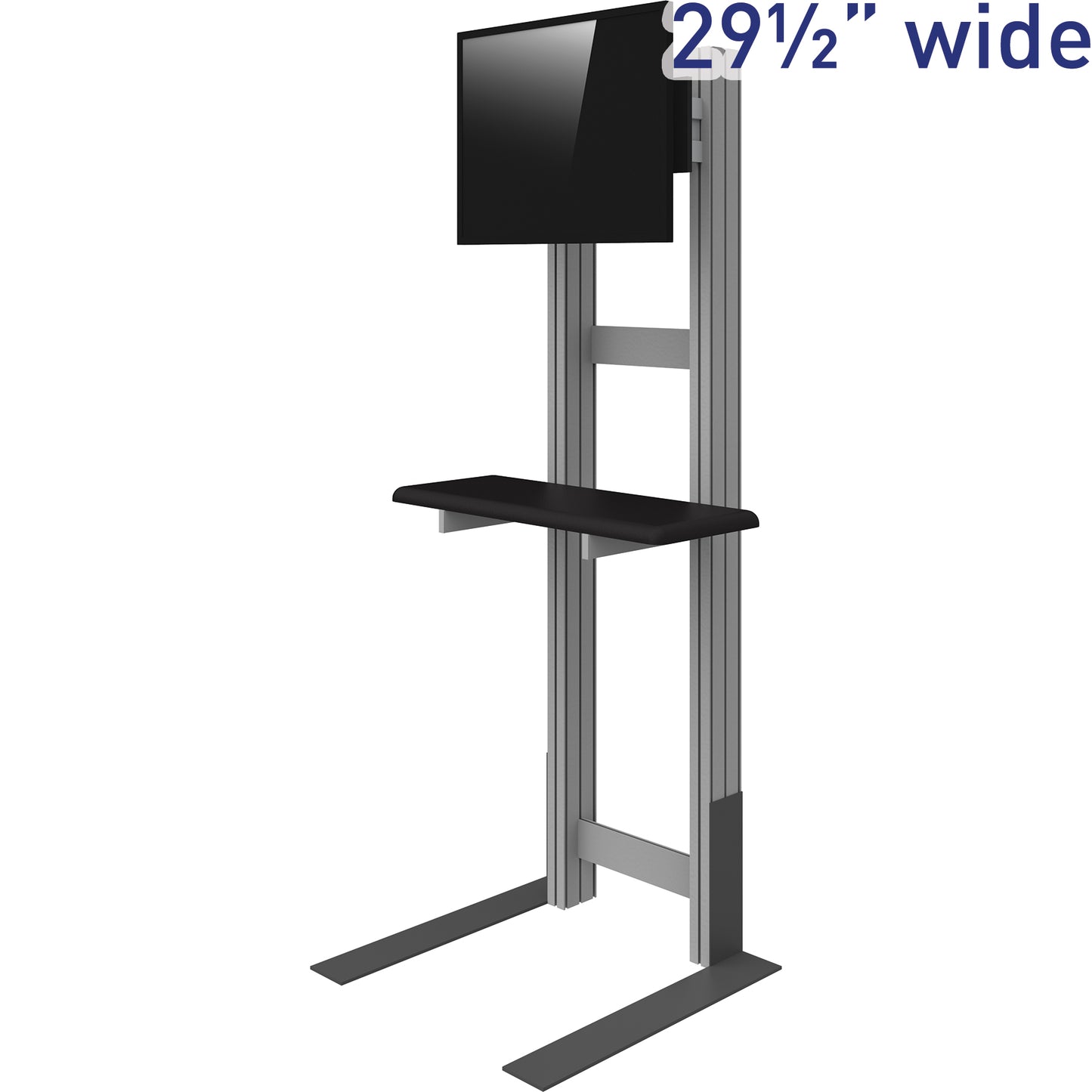 Angled view of Freestanding Monitor Kiosk with Shelf (monitor not included).