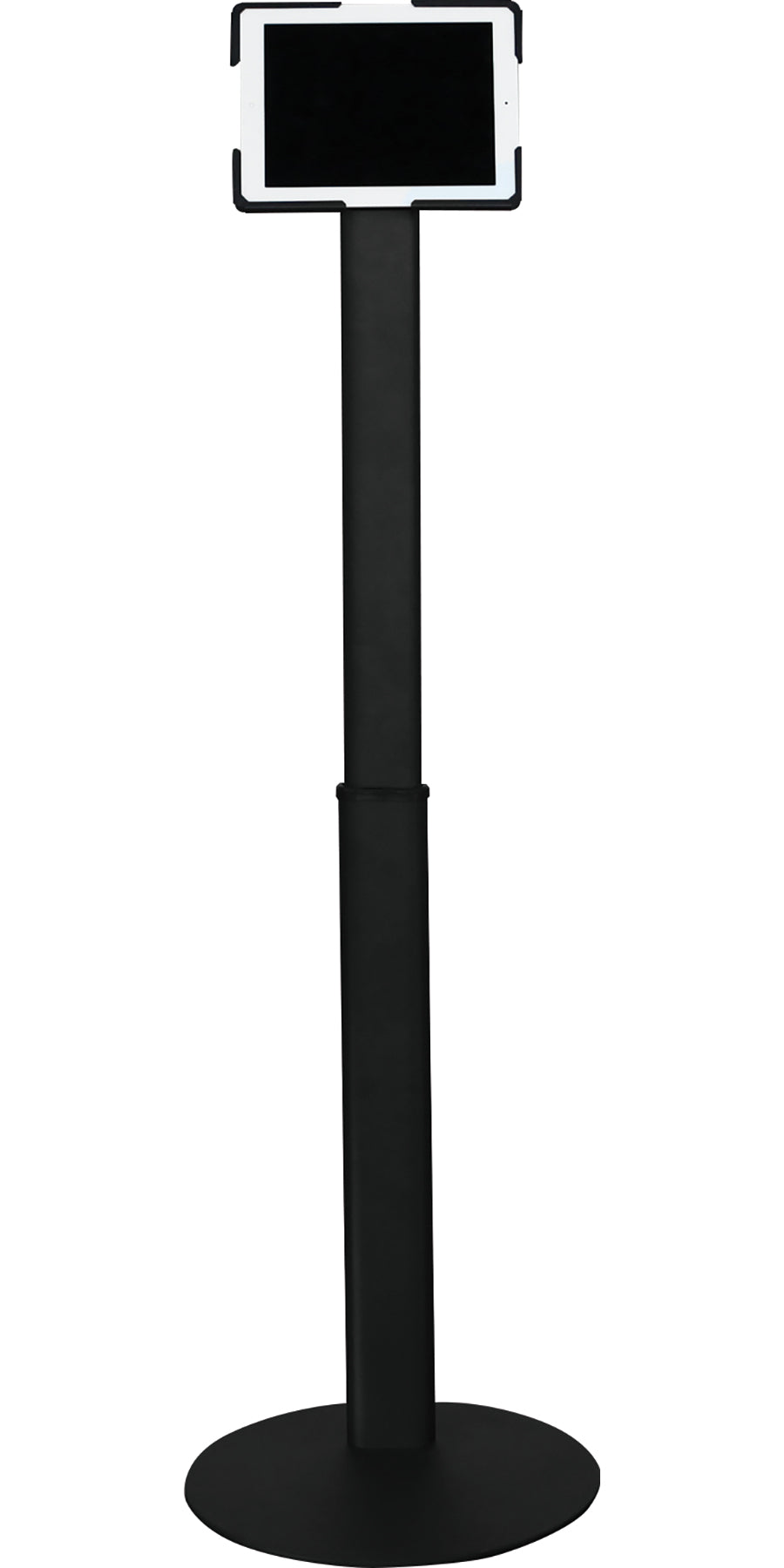 Assembled stand with tablet holder in landscape orientation (tablet not included).